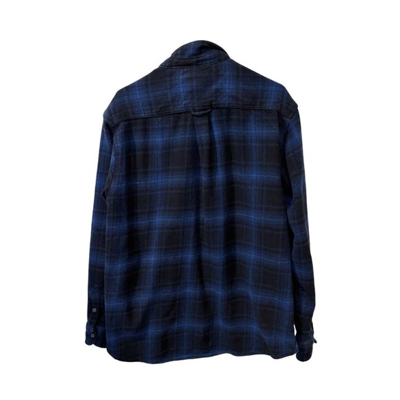 Orvis Mens Heavy Blue & Black Plaid Flannel Button-Up Shirt L - Picture 4 of 4